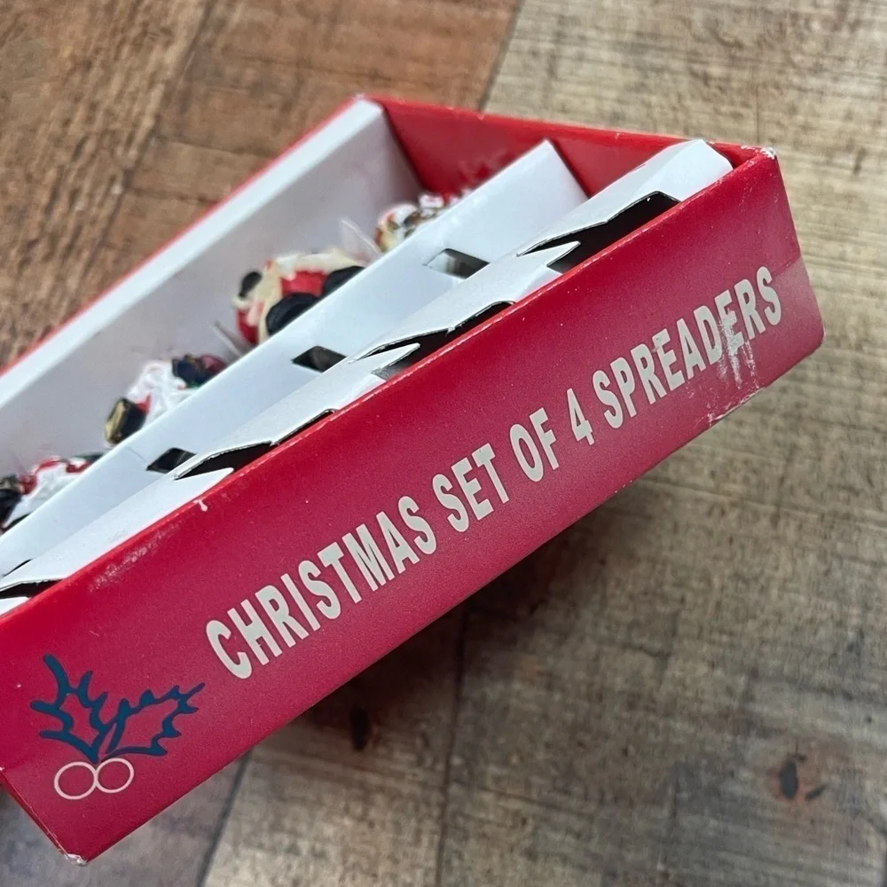 Vintage Stainless Steel Ceramic Santa Clause Christmas Spreader Set Charcuterie